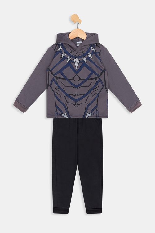 Conjunto Moletom Infantil Menino Cinza Escuro e Preto Pantera Negra