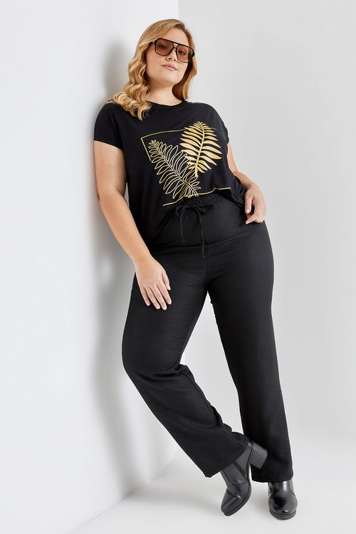 Calca fem fpm casual pijama plano preto preto