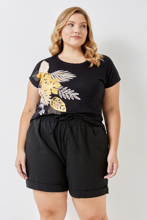 Shorts fem fpm plano linho preto fgh019 preto