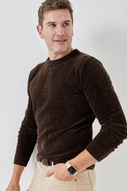 Masc casual mcs017 sueter chenille marrom escuro
