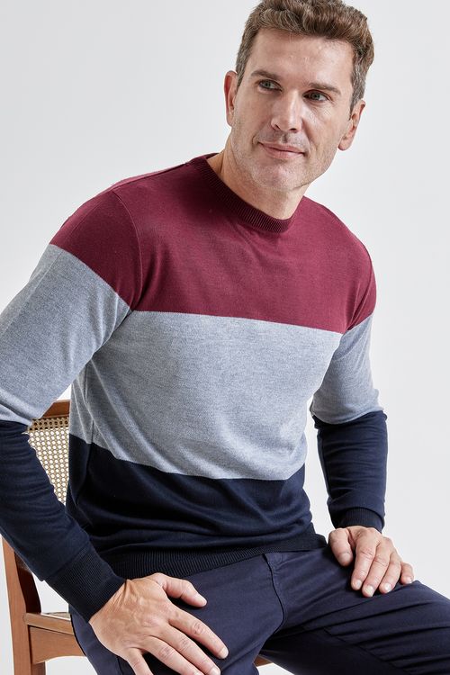 Masc casual mcs015 sueter tricolor vmo vermelho escuro