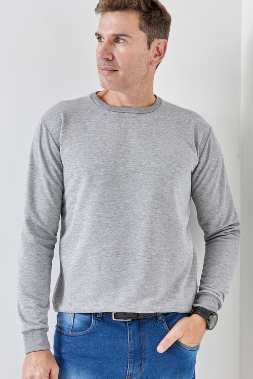 Blusão Masculino Caedu Gola Careca Cinza Mescla Algodão
