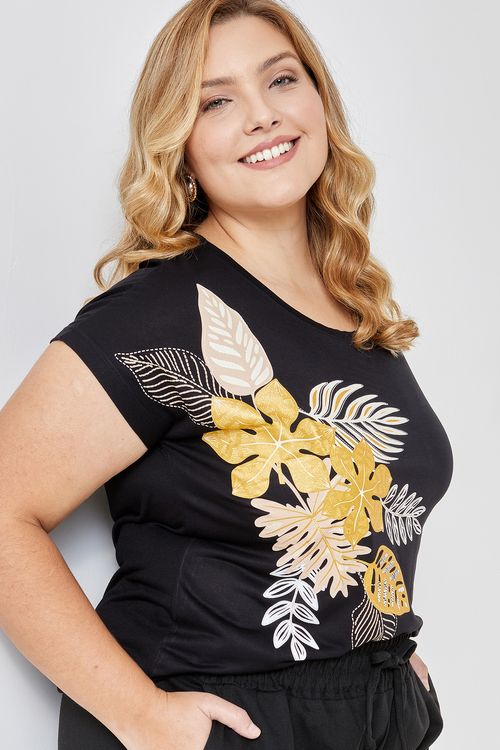 Blusa fem promo viscose estampada preto