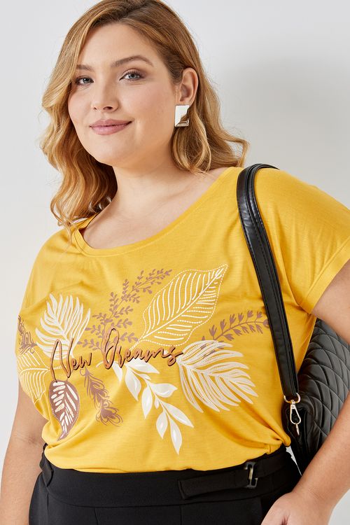 Blusa fem promo viscose estampada amarelo escuro