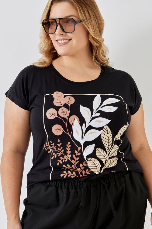 Blusa fem promo viscose estampada preto