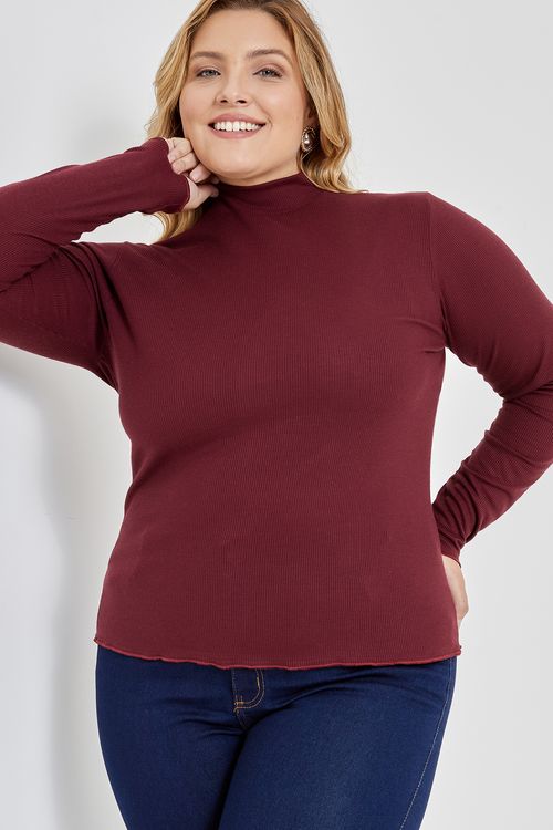 Blusa fem promo fpm ml ribana roxo roxo escuro