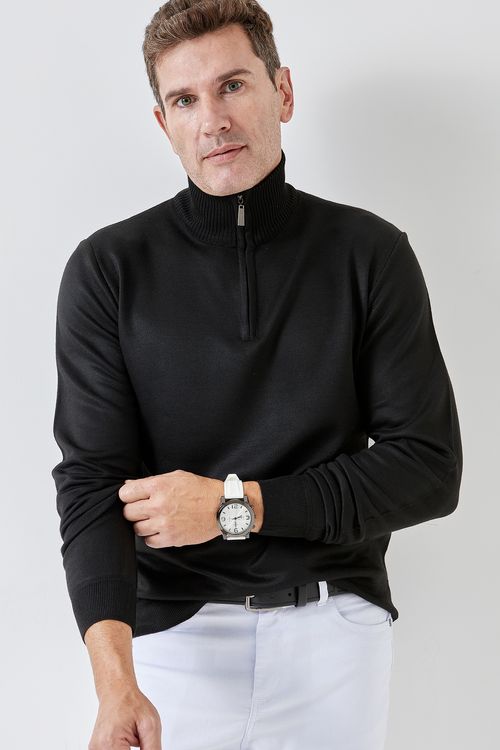 Masc promo mcs006 sueter liso half ziper preto