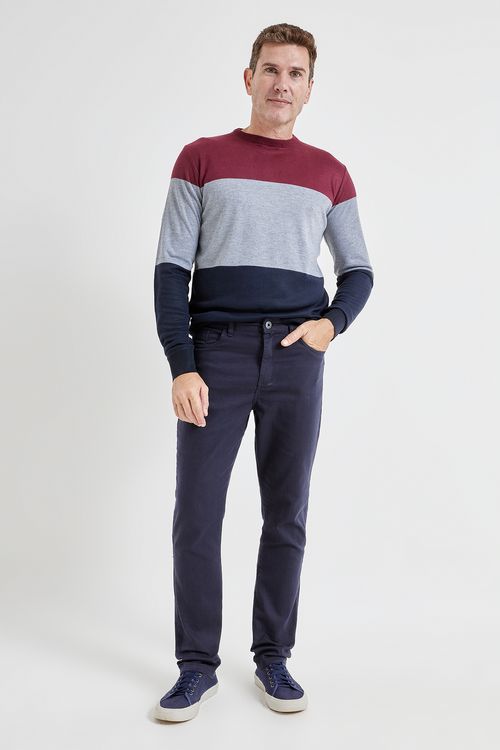 Calça Caedu Masculina Slim Sarja Algodão Azul Escuro