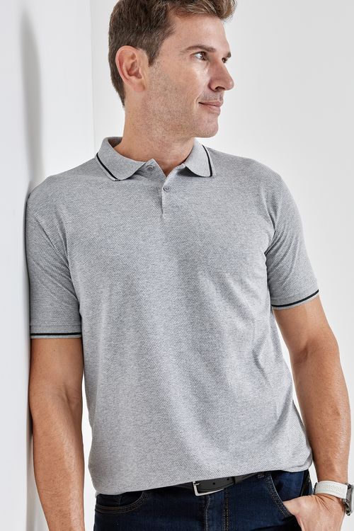 Polo masc promo 1274819 malha dots mescl cinza claro mescla