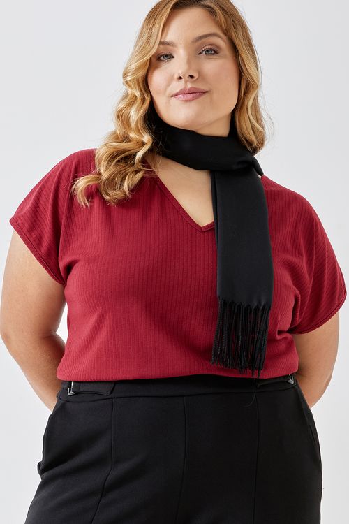 Blusa fem fpm casual rib frald.dec v ve vermelho escuro