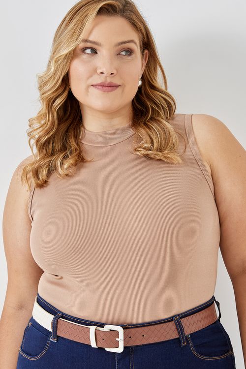 Blusa fem fpm casual s/m gola alta bege bege medio