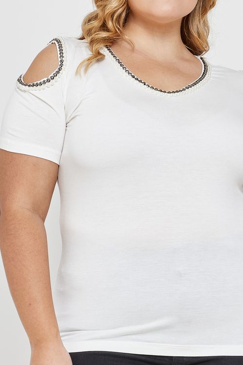 Blusa fem fpm casual bord open shoul off off white