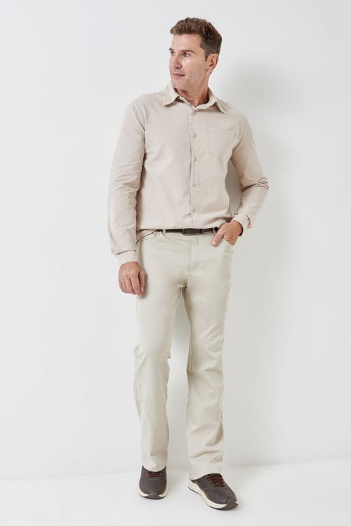 Calça Masculina Reta Sarja Caedu Bege Claro Algodão