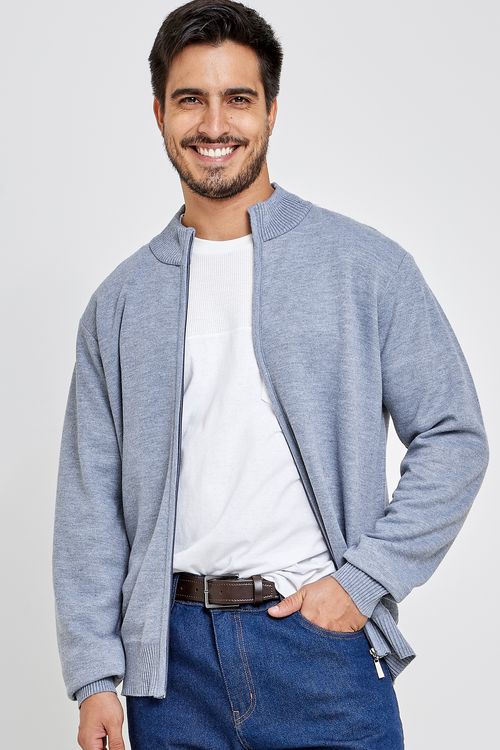 Masc promo mcs013a sueter liso full zip cinza medio