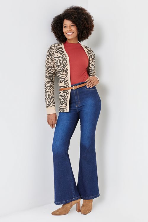 Calca fem promo 80539 jns flare bás esc jeans escuro