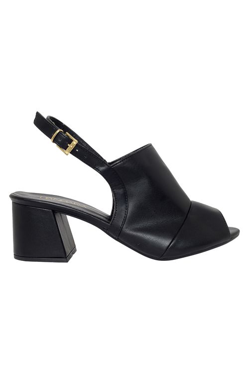 Sandália Salto Napa Caedu Preta Slingback Fivela Dourada