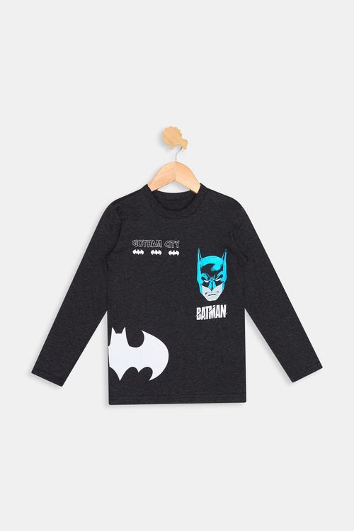 Camiseta Infantil Batman Manga Longa Caedu Cinza Escuro
