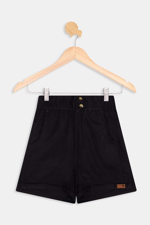 Shorts Infantil Caedu Preto Sarja Algodão 10-16 Anos