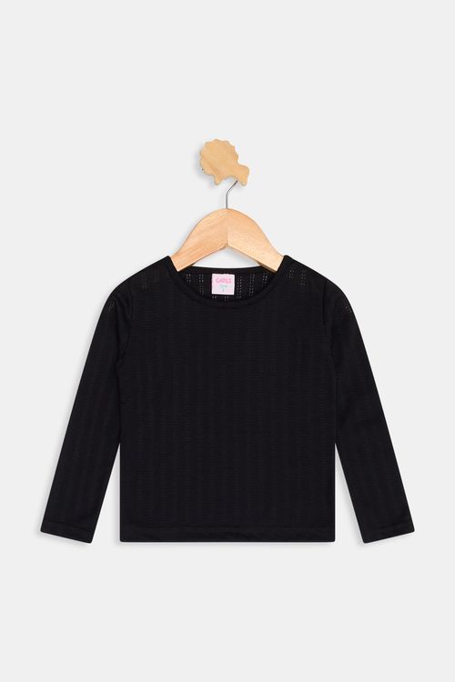 Blusa Infantil Caedu Preta Algodão Manga Longa Textura