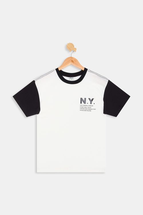 Camiseta Infantil Caedu N.Y. Algodão Menino Off White 10-16