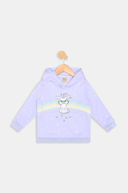 Blusão Infantil Caedu Lilás Moletom Unicórnio e Coelho