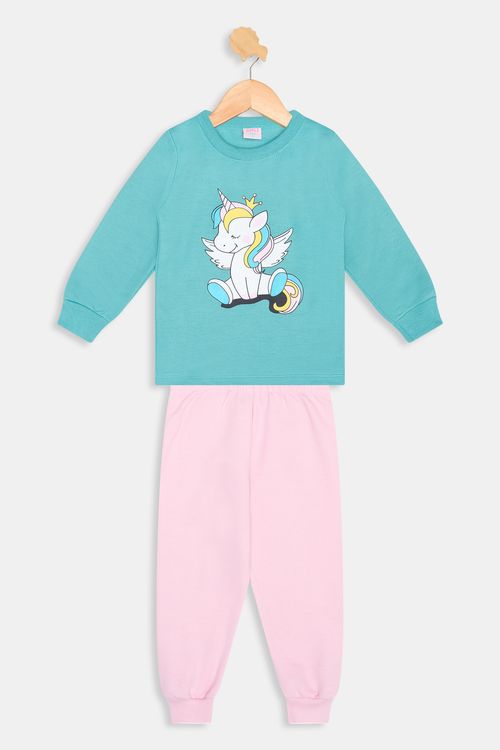 Conjunto Infantil Moletom Unicórnio Caedu Azul e Rosa