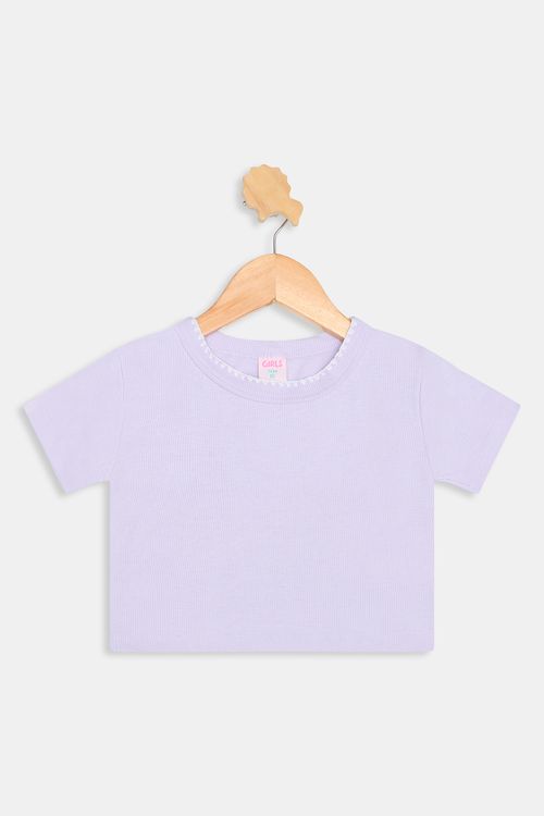Blusa Infantil Caedu Cropped Ribana Lilás Detalhe Picuet