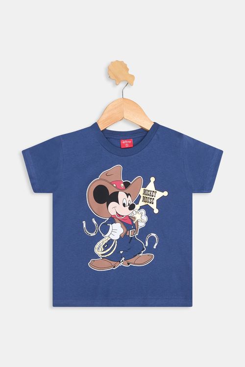 Camiseta Infantil Mickey Cowboy Azul Escuro Caedu