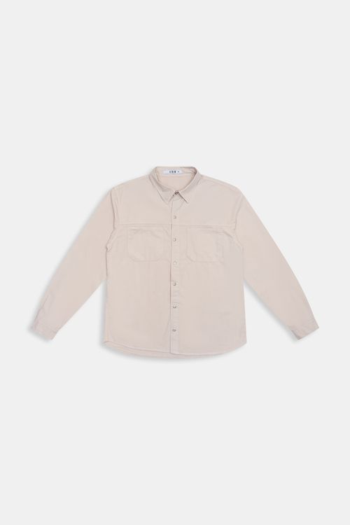 Camisa Masculina Caedu Sarja Bege Manga Longa