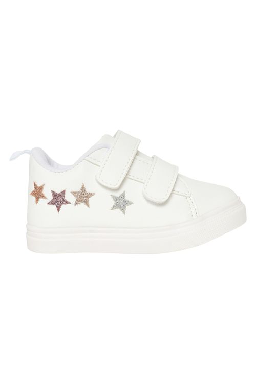 Tênis Infantil Caedu Estrelas Branco Glitter para Meninas