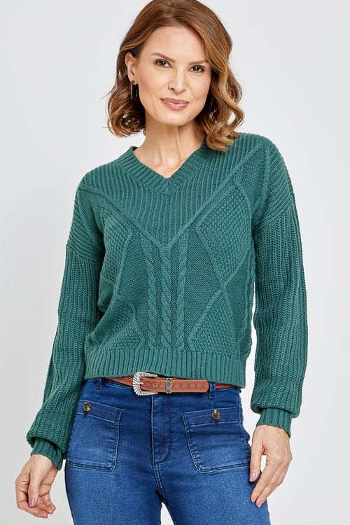 Fem cty fcis008 sueter ml decote v verde verde escuro