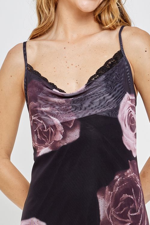 Vestido fem fsh 0855ca curto tule rosas estampado
