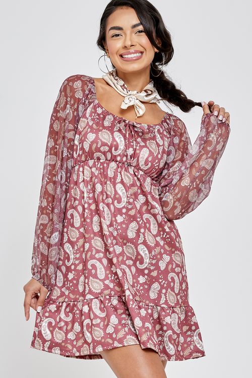Vestido fem rom 0453ca curto est paisley estampado