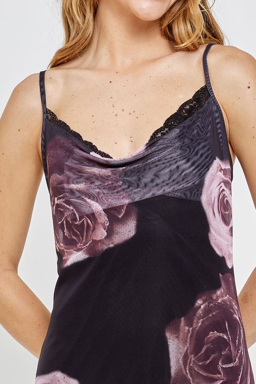 Vestido Curto Feminino Preto Estampado Rosas