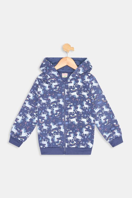 Jaqueta Moletom Infantil Unicórnio Mágica Azul Marinho