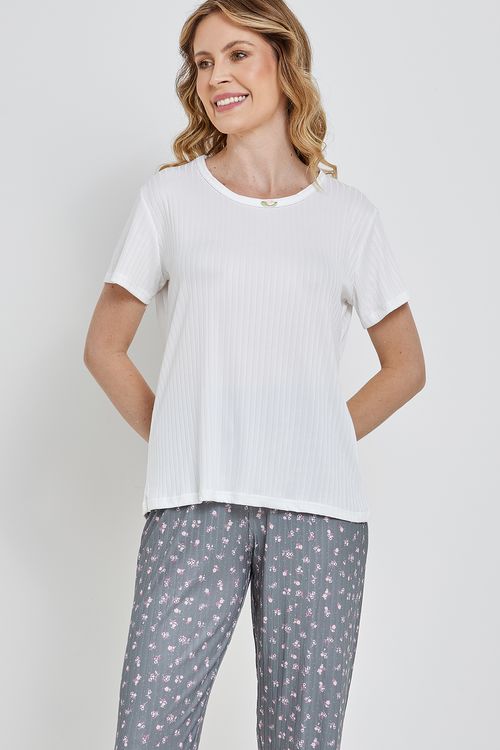 Ling cont lpj004 pijama mc rib floral off white