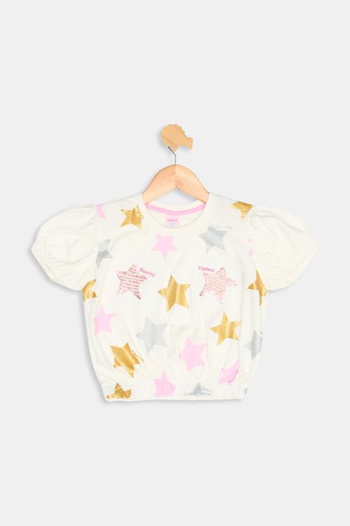 Blusa mc estrelas infa10/16 nas paete iv off white