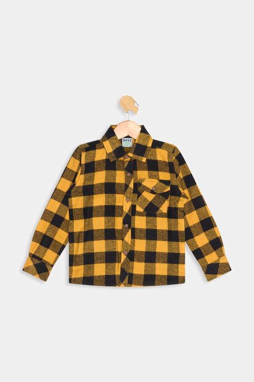 Camisa Infantil Caedu Xadrez Amarelo Escuro Manga Longa