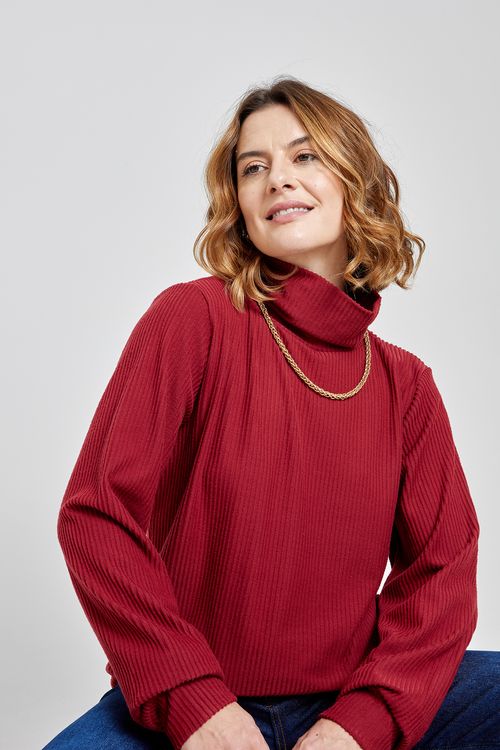 Blusa fem city 238008ca gola punho vinho vermelho escuro