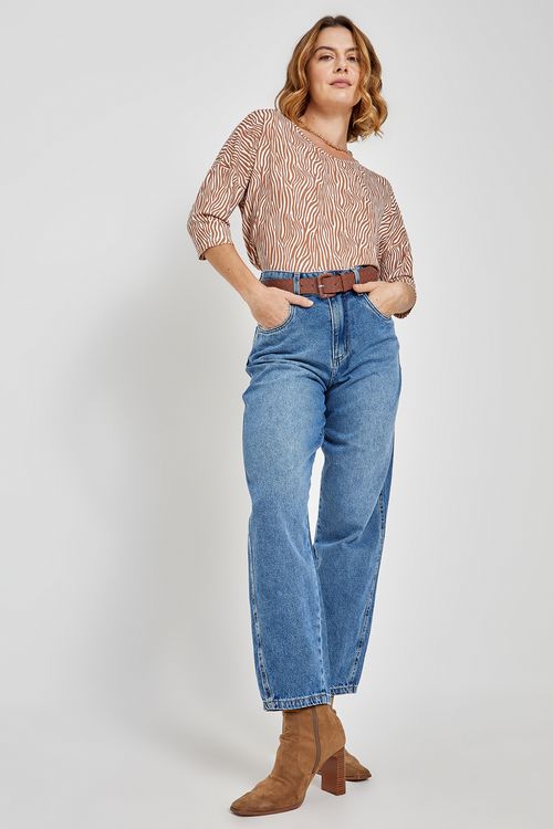 Calça Jeans Feminina Azul Escuro Barrel Fit