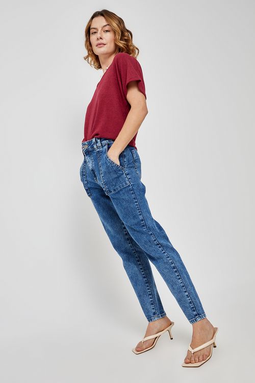 Calca fem aj 279747 jns mom bolsos md jeans azul medio