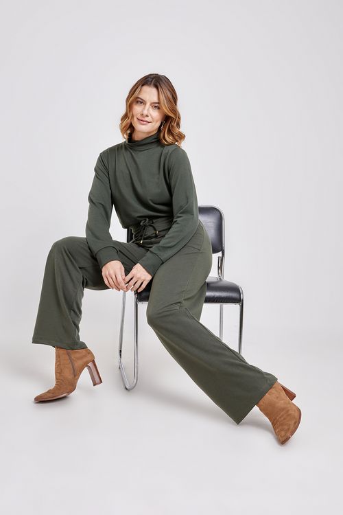 Calça Feminina Caedu Moletom Cordão Ajustável Verde Escuro