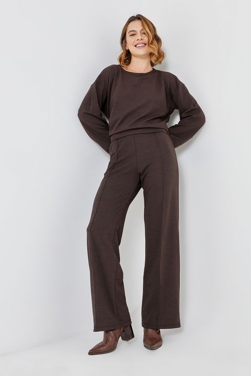 Calca fem cas 4608 reta friso malha marr marrom escuro