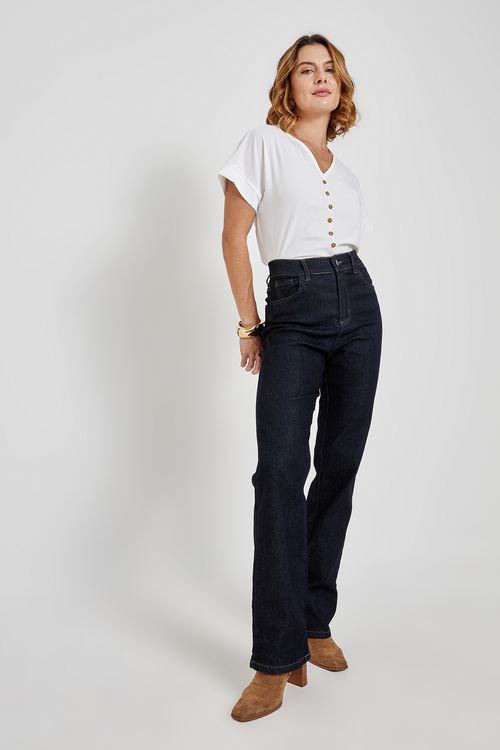 Calca fem promo 502321 jns reta five es jeans azul escuro