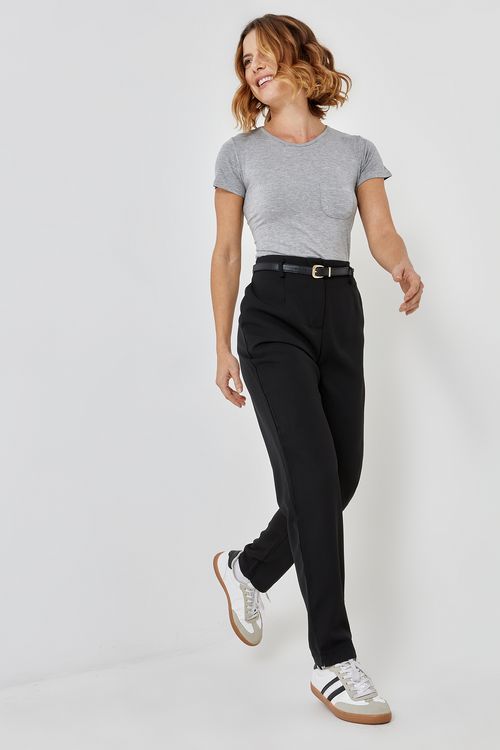 Calça Reta Alfaiataria Feminina Caedu Preta Elegante