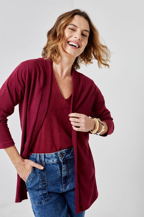 Capinha Feminina Tricot Vinho Caedu Casual Manga Longa