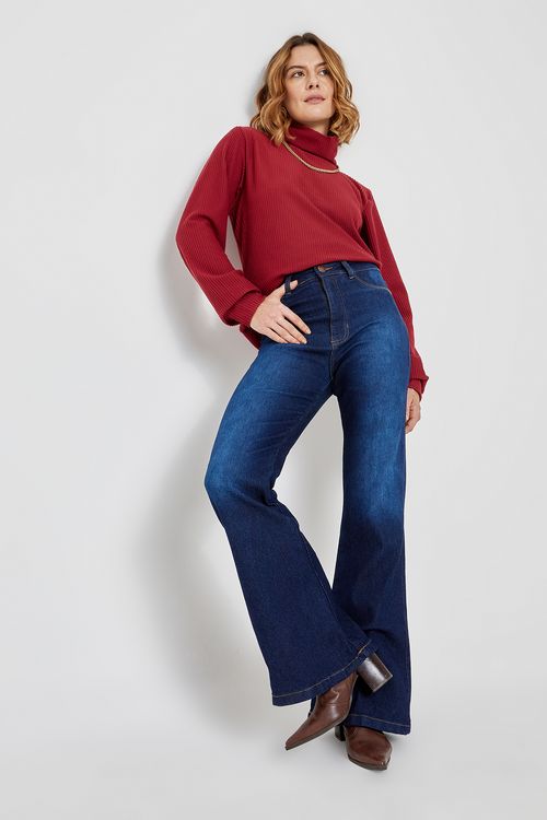 Calca fem promo 80539 jns flare bás esc jeans azul escuro