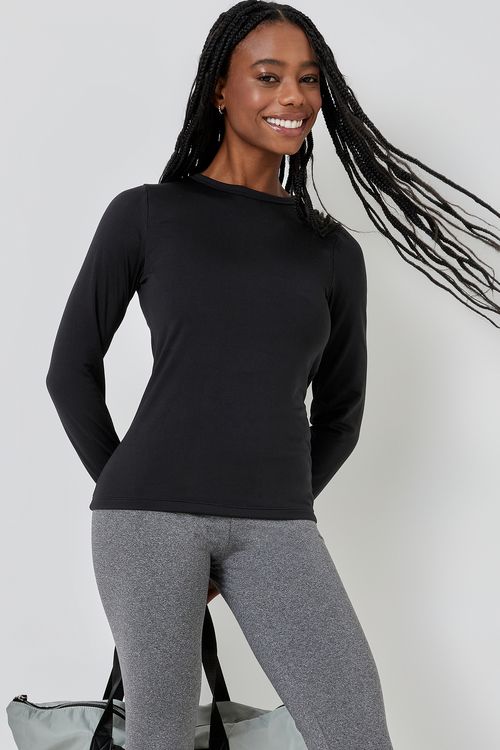 Blusa fem esp m/l basic malha termica pt preto