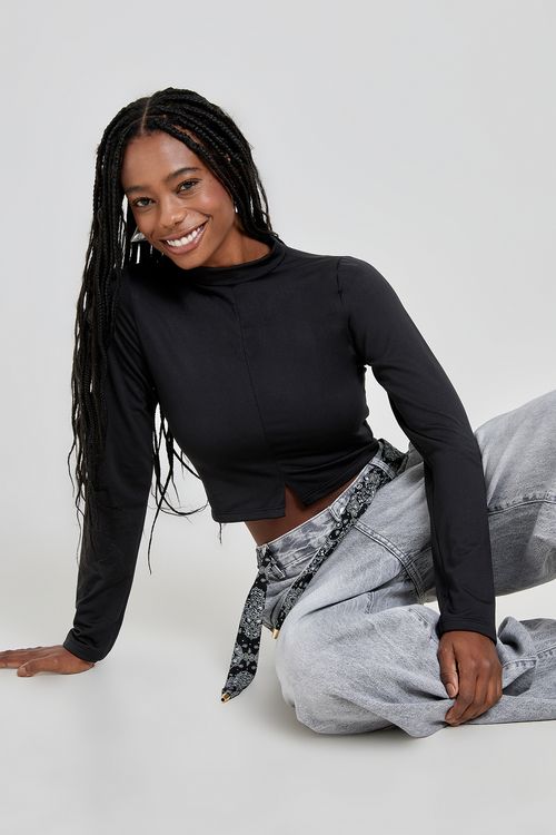 Blusa Feminina Térmica Manga Longa Preta Caedu