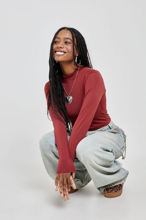 Blusa Feminina Caedu Malha Térmica Manga Longa Vinho